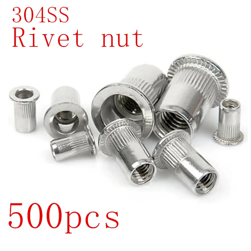 500Pcs Rivet Nut 304 Stainless Steel M3 M4 M5 M6 M8 Flat Head Threaded ...