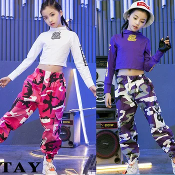 

Kid Hip Hop Clothing Shirt Sweatshirt Top Camouflage Pants Outfits Girls Boy Jazz Dance Costume Ballroom Dancing Clothes Wear