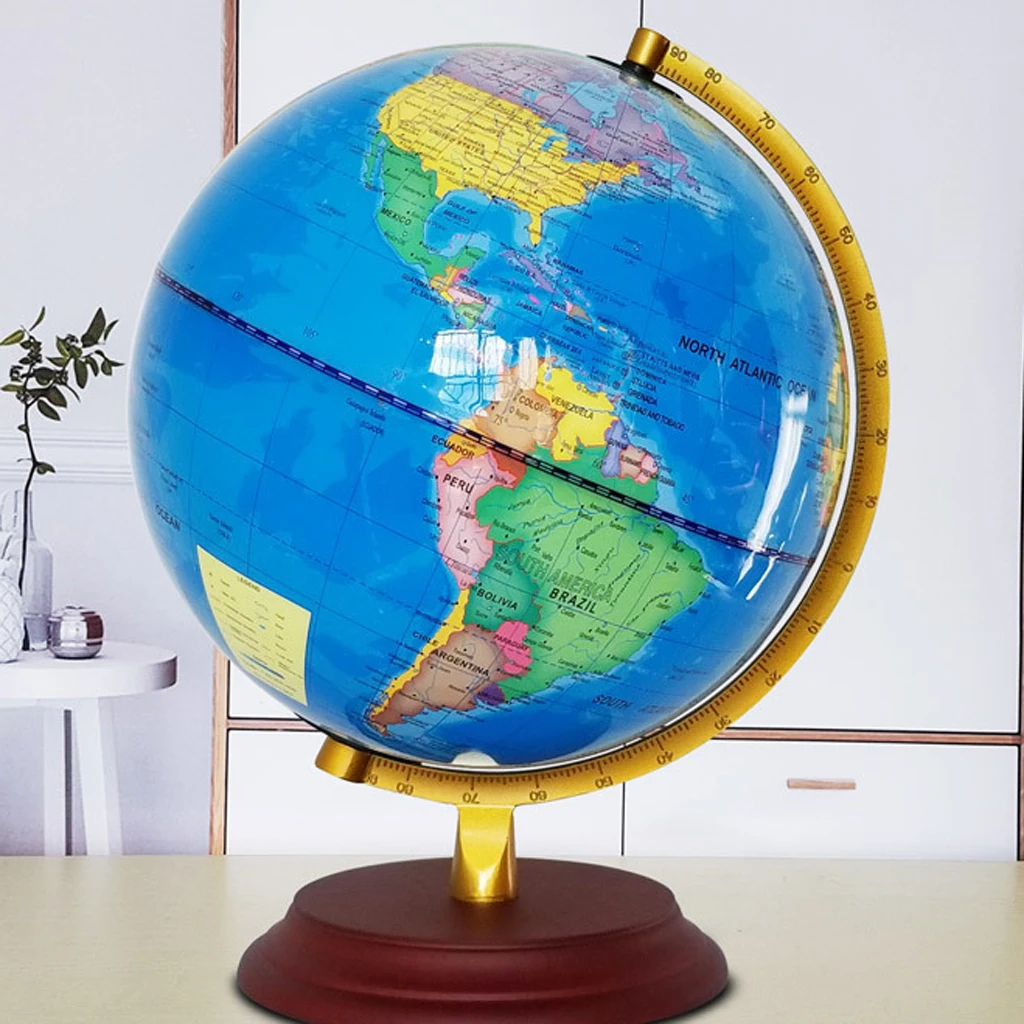 23cm Light Up Wooden Base Metal Stand Geographical World Globe Map for Kids Children Educational Toy Desk Table Ornament