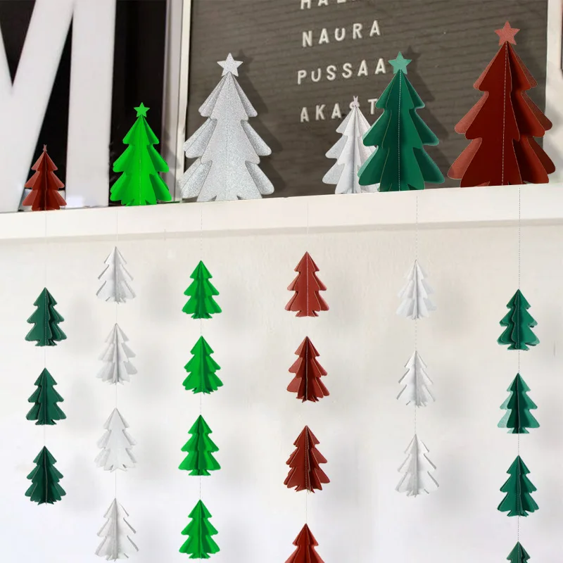 

Mini Small Christmas Tree Paper String Pull Flower Hanging Flag Christmas Decorations Party Arrangement Supplies