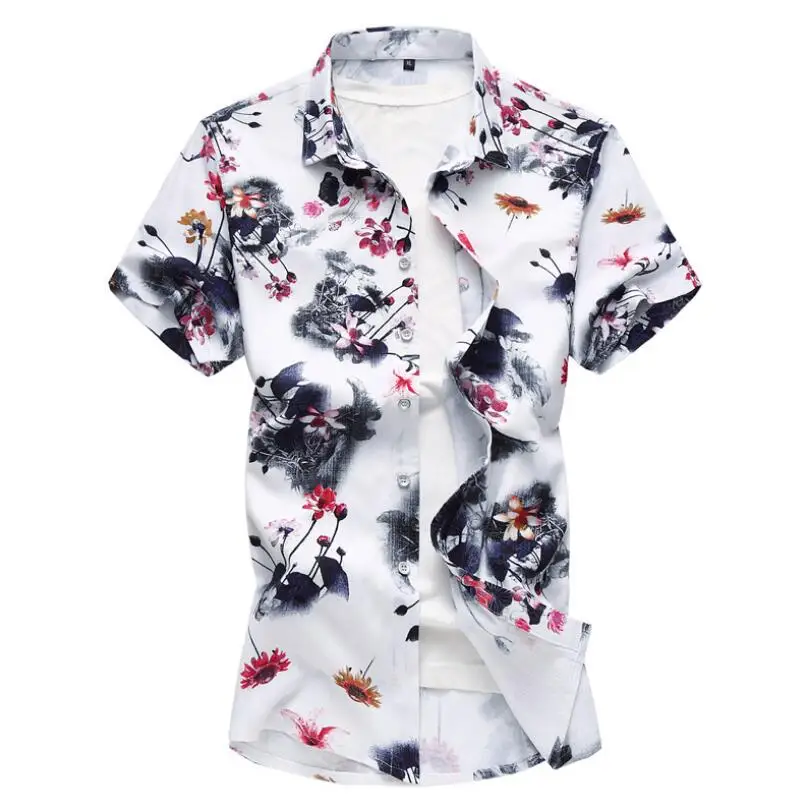 M-7XL новые модные летние мужские цветок рубашка короткий рукав цветочный плюс размеры повседневное Slim Fit рубашки для мальчиков