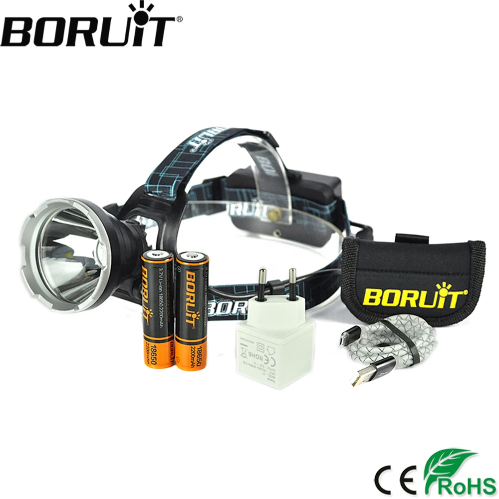 BORUIT 10W XML L2 LED Headlamp Hunting Headlight Micro USB Rechargeable SOS Frontal Led With Power