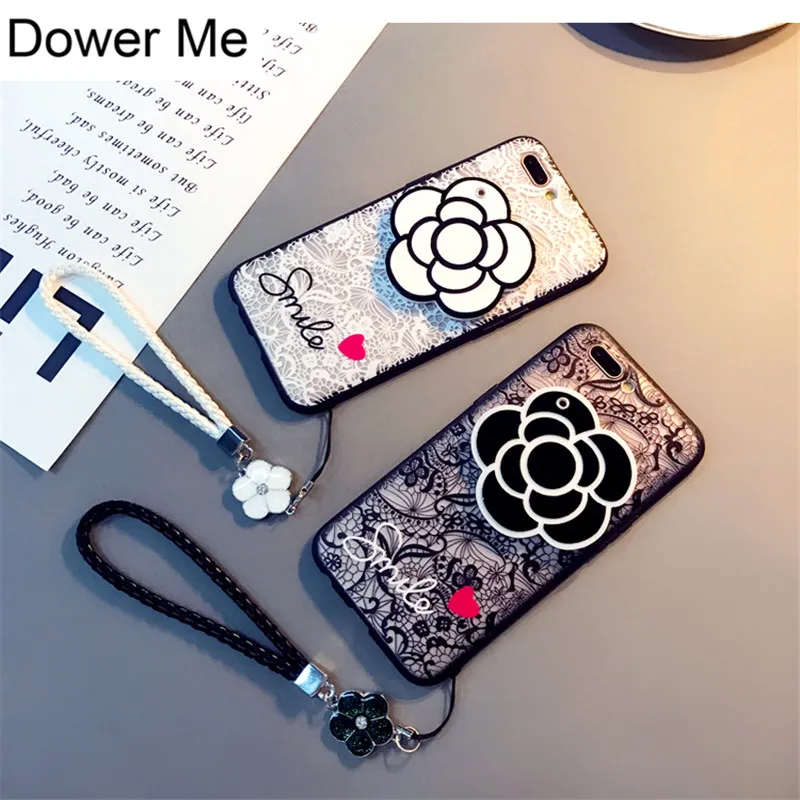 

Camellia Mirror Lace Flower With Diamond Pendant Hand Strap Case For Samsung Galaxy Note 9 8 5 4 3 S10E S10/9/8/7/6 Edge Plus