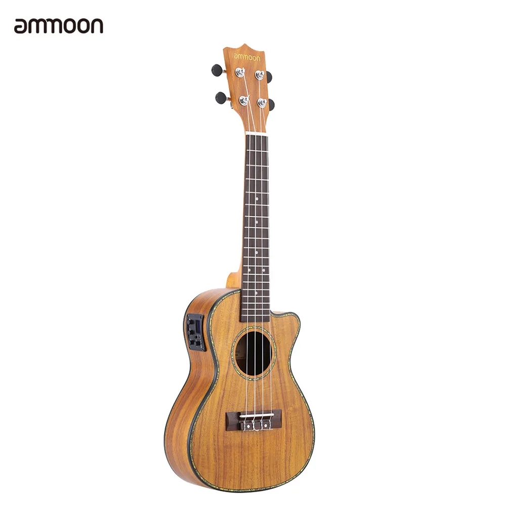 

ammoon 24" Cutaway Ukulele Hawaii Guitar with LED EQ Koa Plywood Cowry Shell Brims OX Bone Saddle 4 Strings Instrument Gift