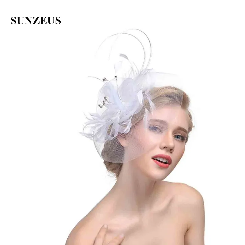 Мягкие тюлевые лицевая вуаль перья вуаля шляпы для невесты белые цветы ручной работы с бисером свадебные аксессуары для волос SH29