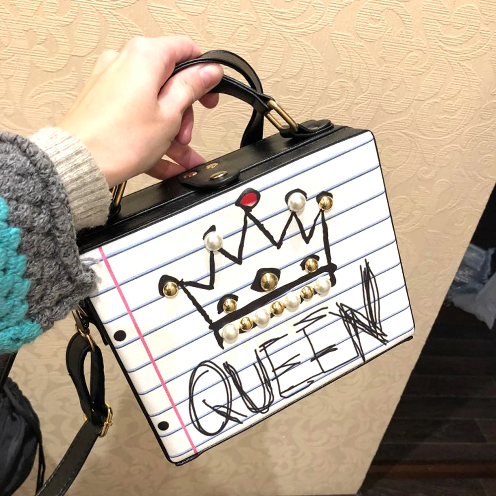 

New arrival fashion letter diamonds pearl rivet box shape casual female handbag party purse ladies crossbody messenger bags