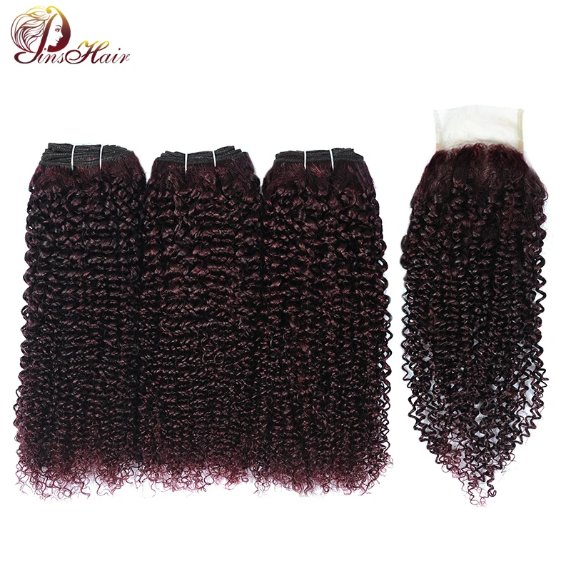 Us 75 9 53 Off Dark Red Burgundy Afro Kinky Curly 3 Bundles With Closure Brazilian Hair Weave Bundles With Closure Purple Hair Nonremy Pinshair In