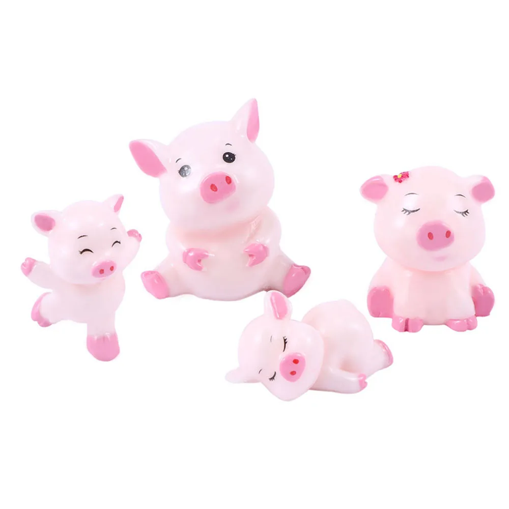 

4pcs Cute Pig Family Animal Model Figurine Home Decor Miniature Fairy Garden Decoration Accessories Statue Resin Craft Figure