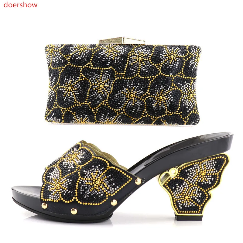 

doershow Nigerian Party Shoe and Bag Sets Decorated with Rhinestone BLACKAfrican Matching Shoes and Bags Italian In Women!HV1-55