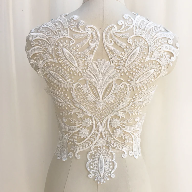 Exquisite 3D Heavily Bead Bodice Lace Applique for Haute Couture
