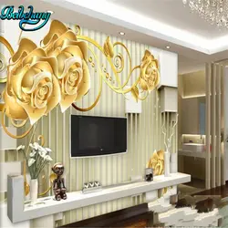 Beibehang Золотое пространство Золотая Роза с цветочной 3D стерео ТВ фоне стены на заказ гостиная обои фрески