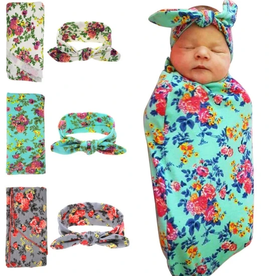 

Hot sale baby blankets infant wrap kids rabbit ears with flower wrapping blanket photographed props suit