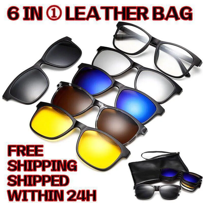 

RBEWTP Ultra-light Polarized Clip On Sunglasses Men Women Magnetic Eyewear Eyeglass Frames TR90 Optical Glasses Frame 6 pcs/1Set