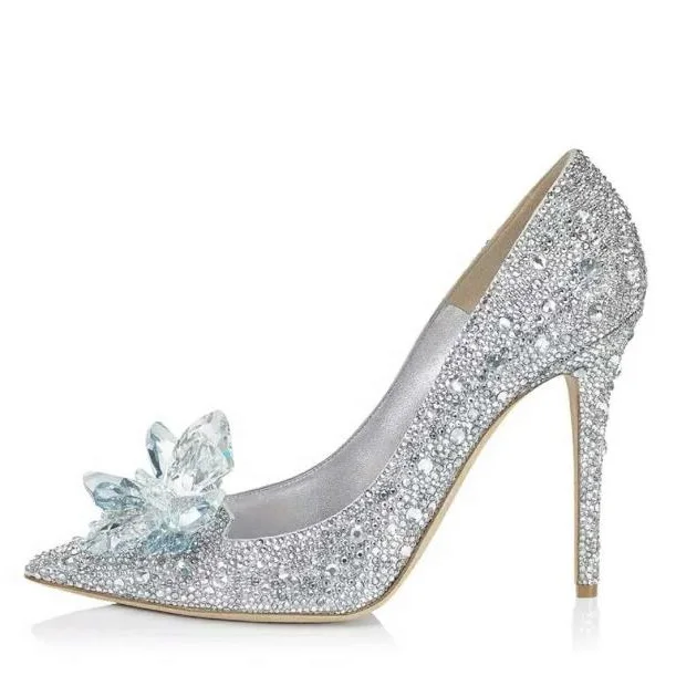 

Woman 7 cm 9 cm Sliver Red Black Gold Bling Bling Crystal Diamond Slip On Pointed Toe Slip On Wedding Pumps Bride Shoes