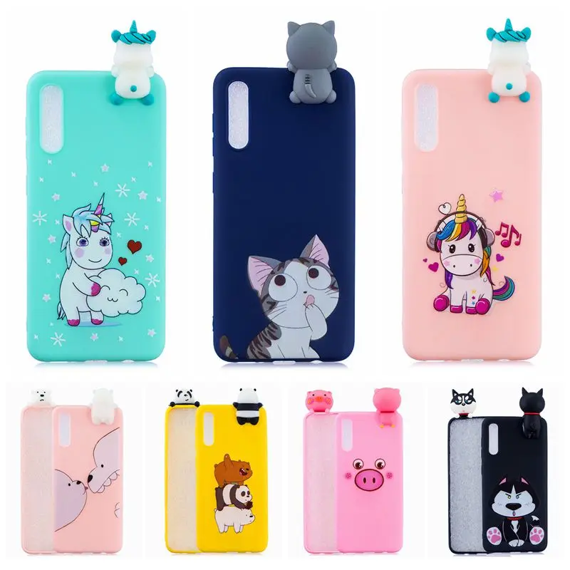 A50 A70 3D Kawaii Case for Samsung Unicorn Cat Dog Silicone Soft Cover on Fundas Galaxy Etui |