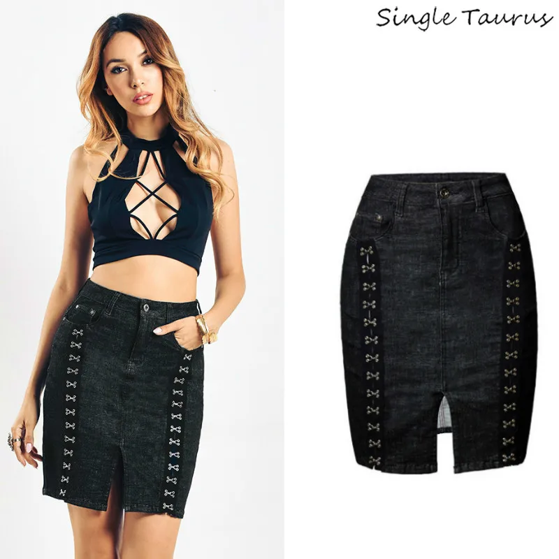 Slim Black Jeans Skirt Women Fashion Push Up Sexy River Short Skirt