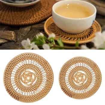 

Creative Round Rattan Coasters Mat For Cup Pads Placemat Dish Kung Fu Tea Accessory