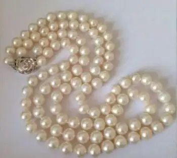 

double 8-9mm south sea natural white round shape necklace 18inch 17inch>Dongguan girl Store free shipping