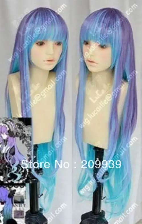 LL kk 00232 Long Blue and purple Wavy Cosplay Wig |