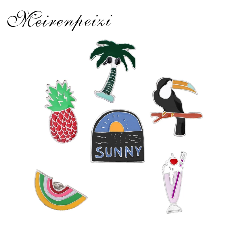 

Toucan brooch oak pineapple rainbow Pins And Brooches enamel metal lapel pin badge sunny Broches women party button ice cream