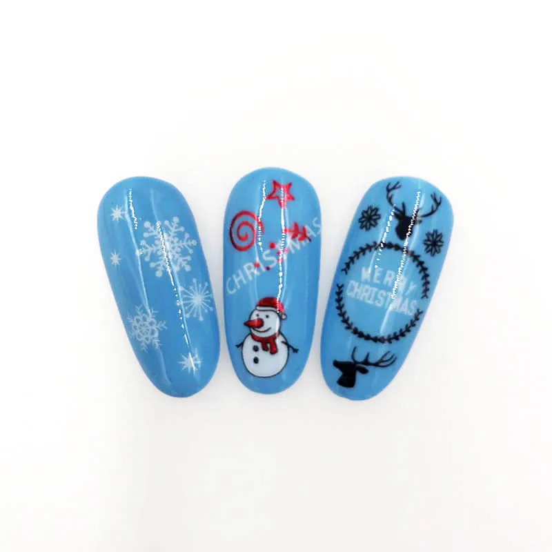 Рождественские Большие 3D наклейки для ногтей, переводная картинка советы Санта Клаус Рождественская елка Снеговик Снежинка Moose самоклеющиеся SQ049-060