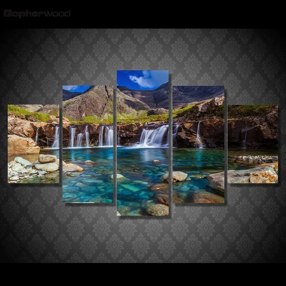 

Canvas Decor Frame Wall Artworks 5 Pieces Mountain Waterfall Stone River Scenery Paintings Poster Modular Pictures HD Prints Art