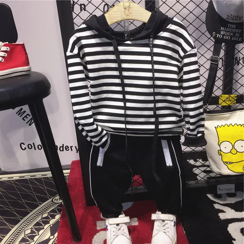 

Kid Set 2019 Spring Fashion Style Baby Sets Long Sleeve Striped hoodie and pants 2Ps Boys Clothes Kids Clothes set 2-6years