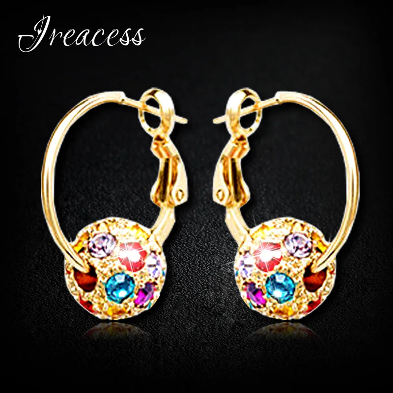 

New Hoop Earrings For Women Colorful Crystal Gold Color Earrings Gift Wedding Party Jewelry