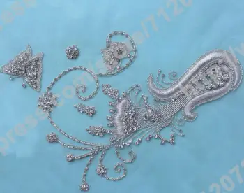 

Super High-grade imitation diamond metallic handmade embroidery wedding dress accessories Couture butterfly flower 11''*9''