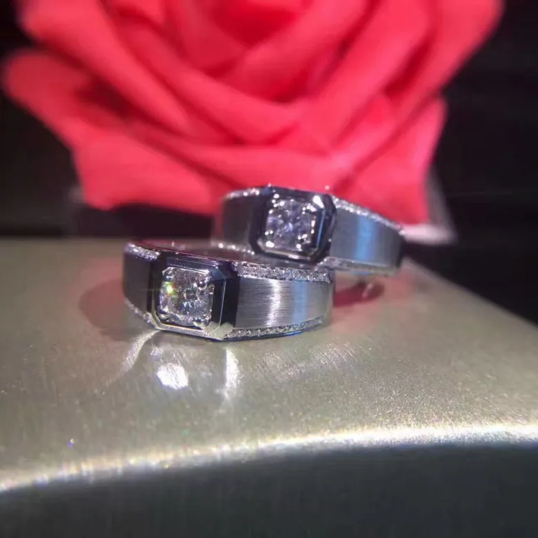 Кольцо из стерлингового серебра 925 пробы с камнем Fire AAA SONA, мужское простое короткое дизайнерское кольцо из серебра 925 пробы, мужское обручальное кольцо, коробка, подарок
