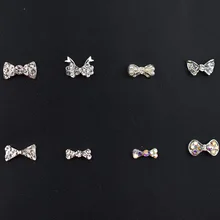 Decorações para arte em unhas 3d 10 unidades/pacote, cristais de unhas borboleta, diamantes, arco, pedrinhas de glitter para joias de unhas, acessórios de decoração