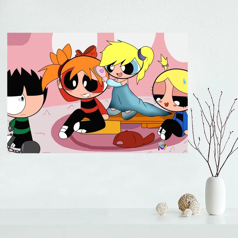 Хороший пользовательский Th Powerpuff Девушки Холст плакат печать живопись художественная стена шелк плакат ткань печать плакат Y.122 - Цвет: Тёмно-синий