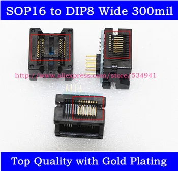 

SOP16 to DIP8 Adapter Wide 300mil SOIC16 to DIP8 socket IC programmer adapter for EZP2010 EZP2013 RT809F CH341A Programmer