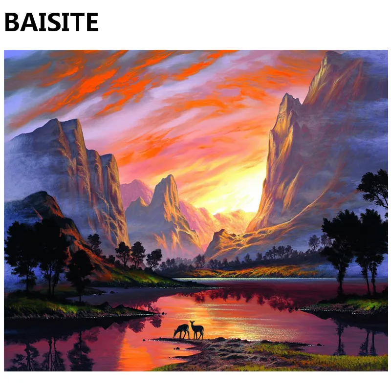 

BAISITE Frameless DIY Oil Painting Pictures By Numbers On Canvas Wall Pictures Wall Art For Living Room Home Decoration 977