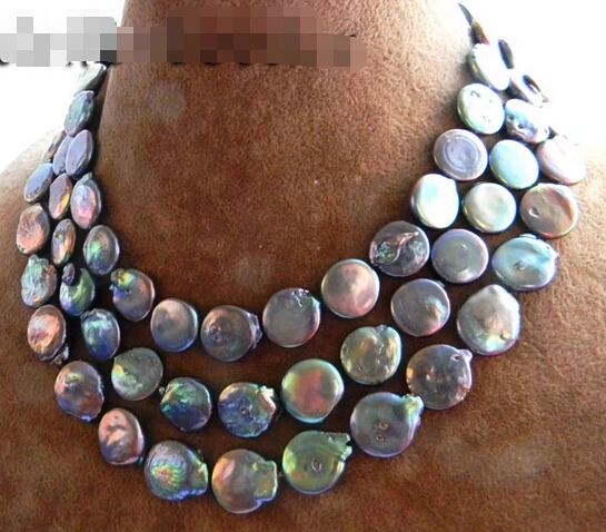 

FREE shipping>>>>50'' 13MM Black Coin Freshwater Pearl Necklace new