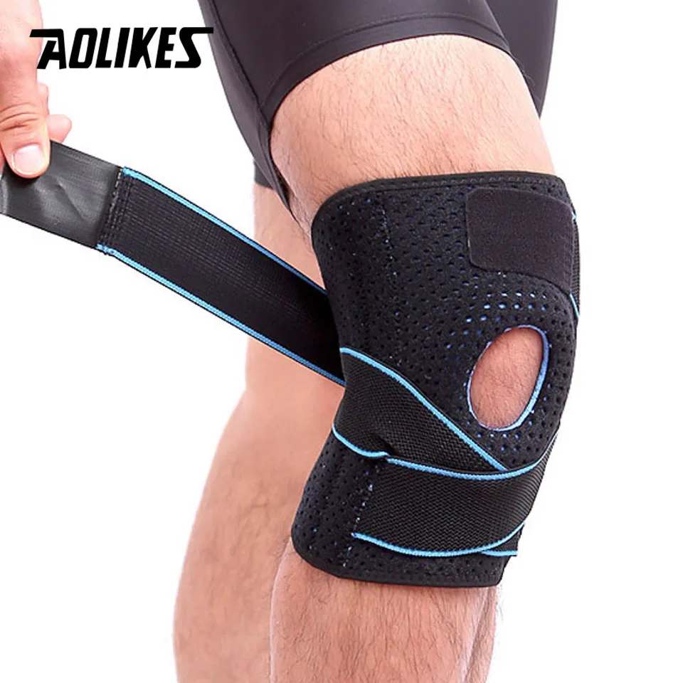 

AOLIKES 1PCS Knee Support Coolfit Quick dry Silica gel 4 Springs Sports KneePad Brace Patella Knee Pads Hole Knee Protector