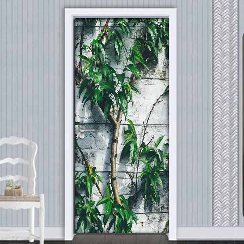 

2 pcs/set 3D Creative Tree Leaves Door Sticker Wall Paper Living Room Home Decoration PVC Waterproof Door Stickers Wall Decals