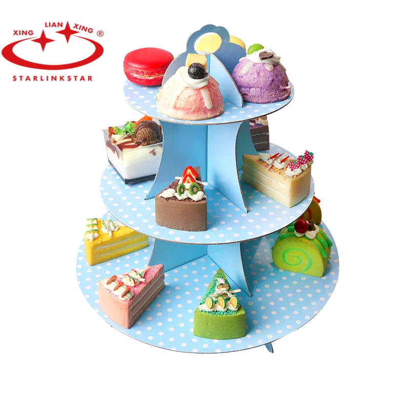

1set Round Design Cake Stand Birthday Party Paper 3 Layers Wedding Cake Plate Stand Cake Fruits Display Decoration
