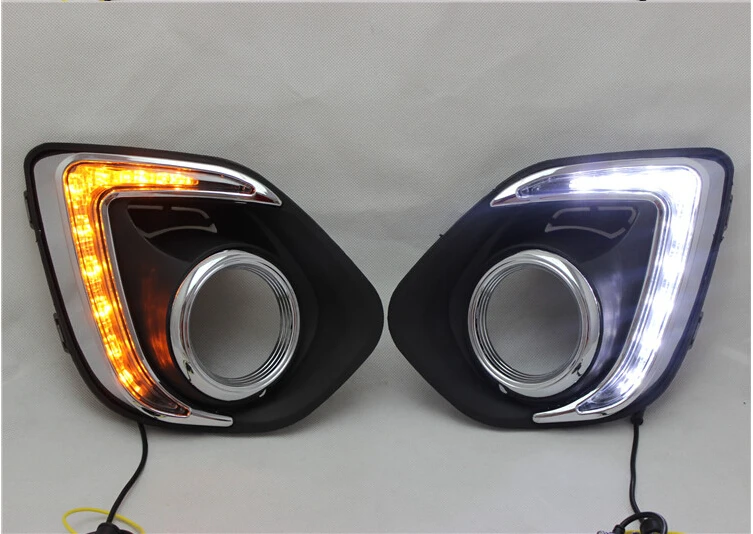 free shippingTurn Signal Car LED DRL Daytime running light with fog lamp hole for Mitsubishi ASX 2013 2014 2015