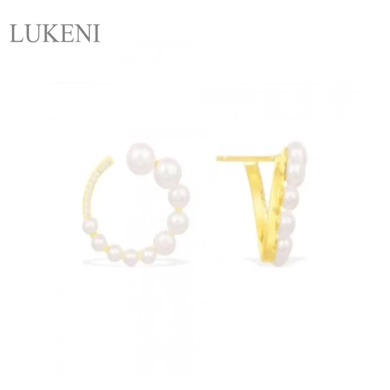 

LUKENI New Design Personality Fashion Women S925 Sterling Silver Inlay Zircon Pearl Earrings Jewelry