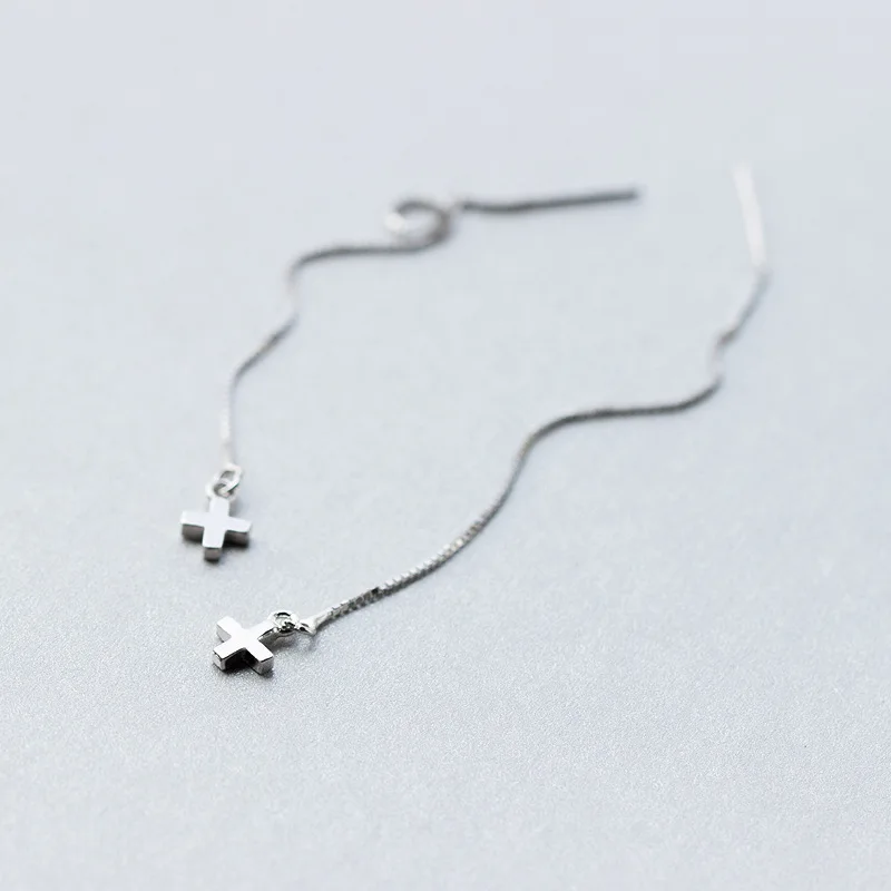 

Genuine 925 STERLING SILVER pull through tinny cross threader Earrings Dangle long crystals in it jewelry GTLE1142