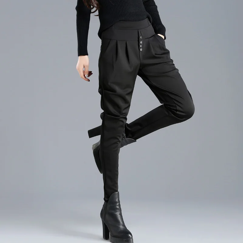 Дамские шаровары в английском стиле на весну и осень, черные брюки с высокой талией, Дамские элегантные обтягивающие штаны размера плюс, pantalones - Цвет: black pants