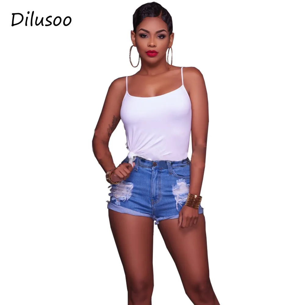 

Dilusoo Women Shorts High Elastic Denim Jeans casual Holes Pencil Pants Summer Cuffs Ripped Shorts Pants Female shorts trousers