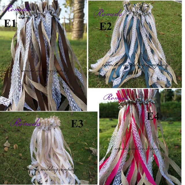 (50Pieces/Lot) Custom Colors,Custom Styles Wedding Ribbon Wands/Stick Ribbon Streamers With Bell - Image 3