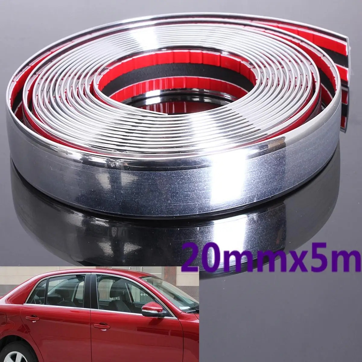 

20mmx5m Chrome Car Styling Moulding Strip Trim Self Adhesive Crash Protecter