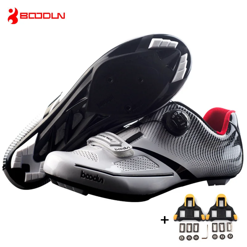 Boodun, Мужская обувь для езды на велосипеде, дышащая обувь для езды на велосипеде, автоблокировка, спортивная обувь для гонок, велосипедная обувь, кроссовки, Sapatilha Ciclismo - Цвет: white with cleats