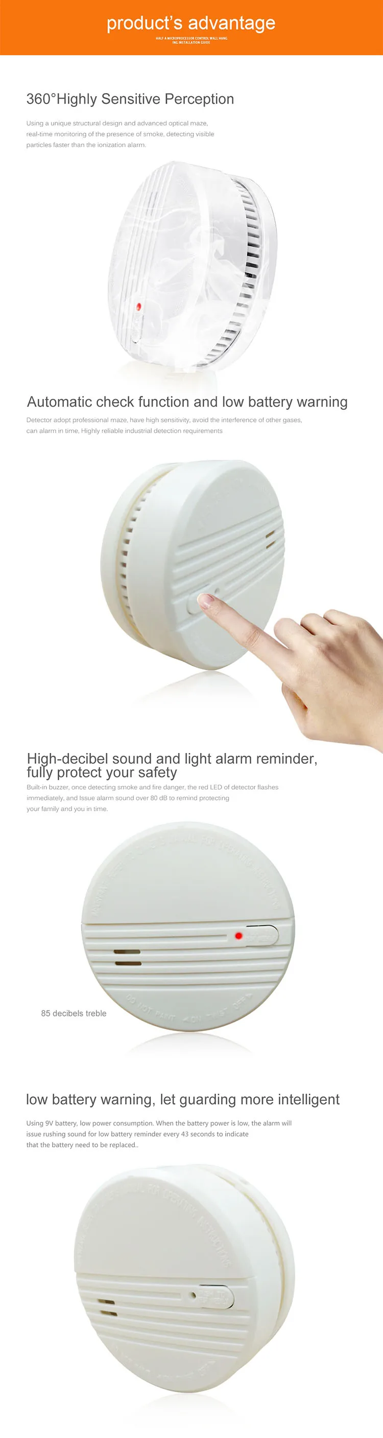 Factory Manufactured High Quality Security Protection Alarm System Stand-Alone Photoelectric Smoke Detector AC623DY(9)