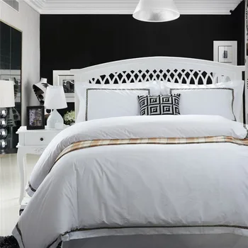 

High count Cotton White Embroidery Luxury Bedding Set 4Pcs King Queen Size Hotel Bed set Duvet Cover Bed Sheet