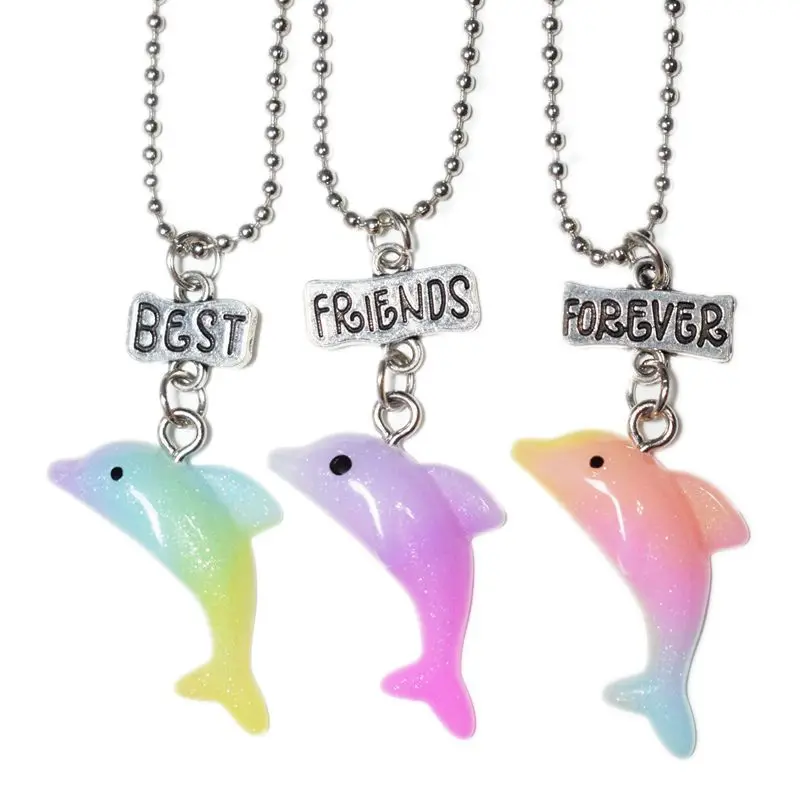 

Adorable Simulated Dolphins Pendant Necklace Children Best Friend BFF 2 Girls Resin Friendship Jewelry Souvenir Gifts For Kids