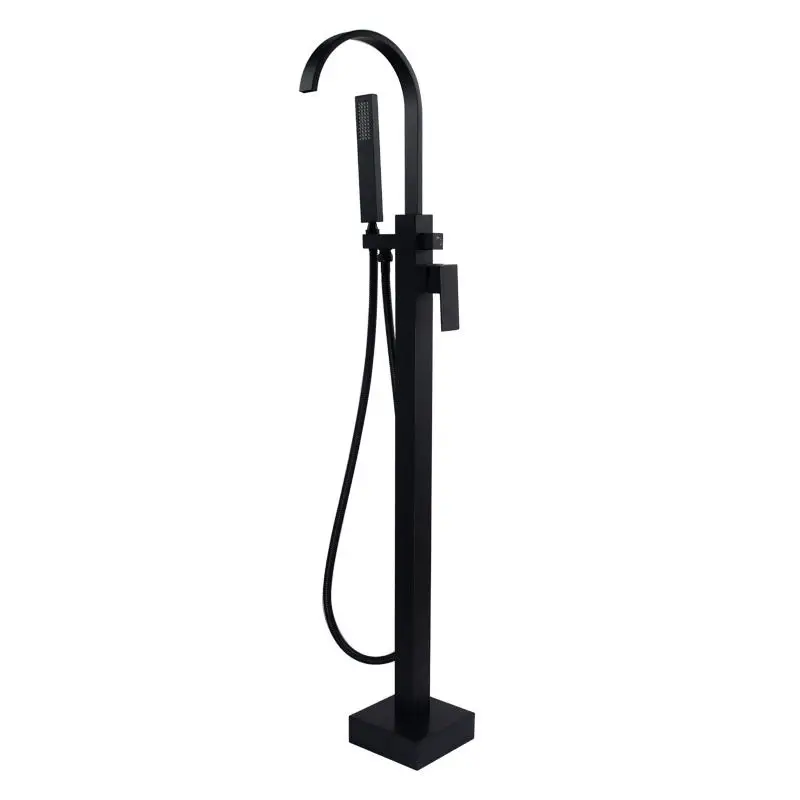 

Free ship Solid Black Floor Mounted Bathtub shower Mixer Faucet & Handheld Shower Square design
